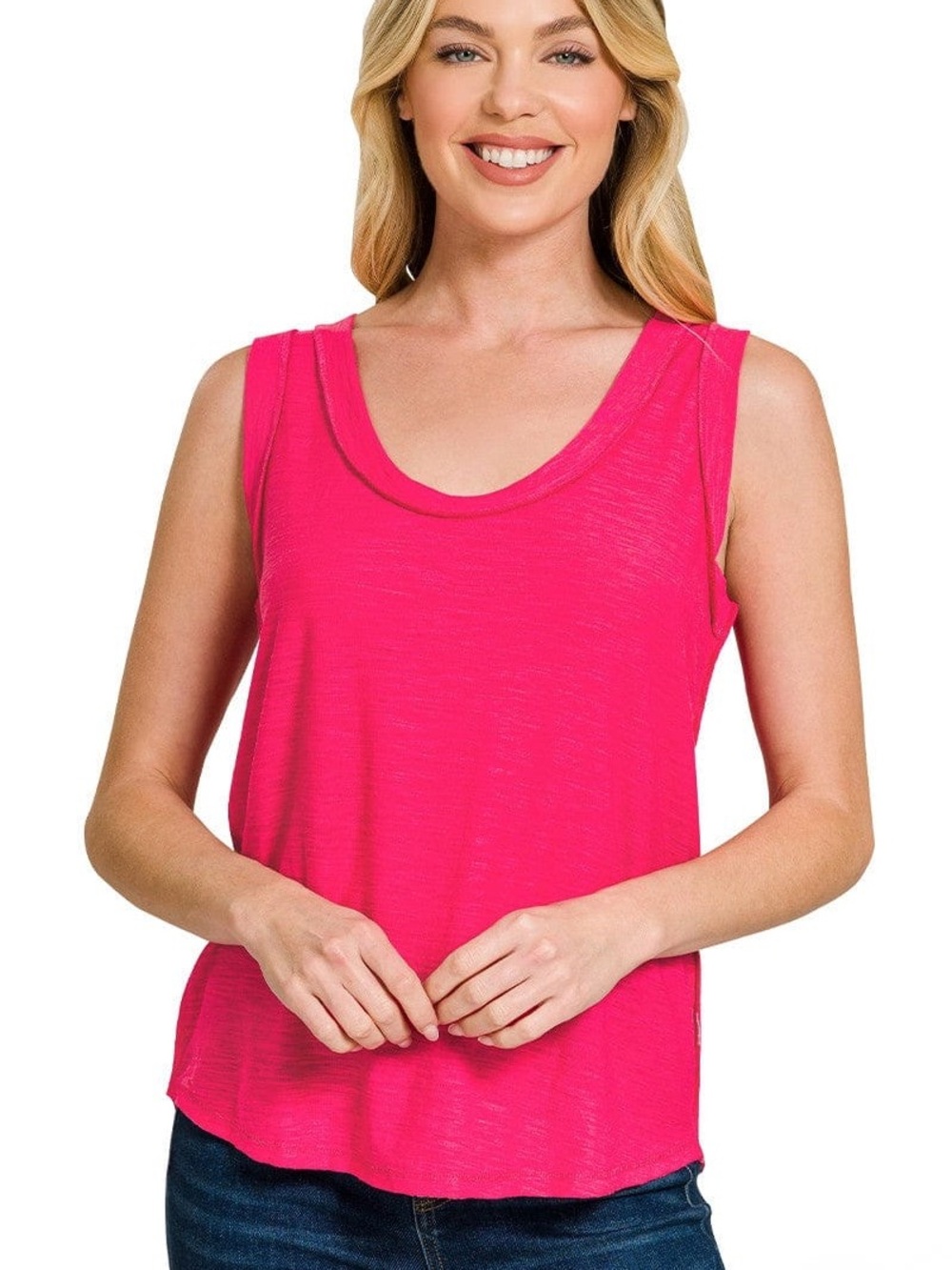 Zenana Women’s Sleeveless Scoop Neck Tank Top - Hot Pink